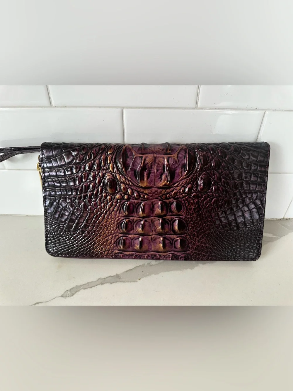 Brahmin Skyler Travel Wallet - fig jam Croc with Brown Highlights Melbourne lea